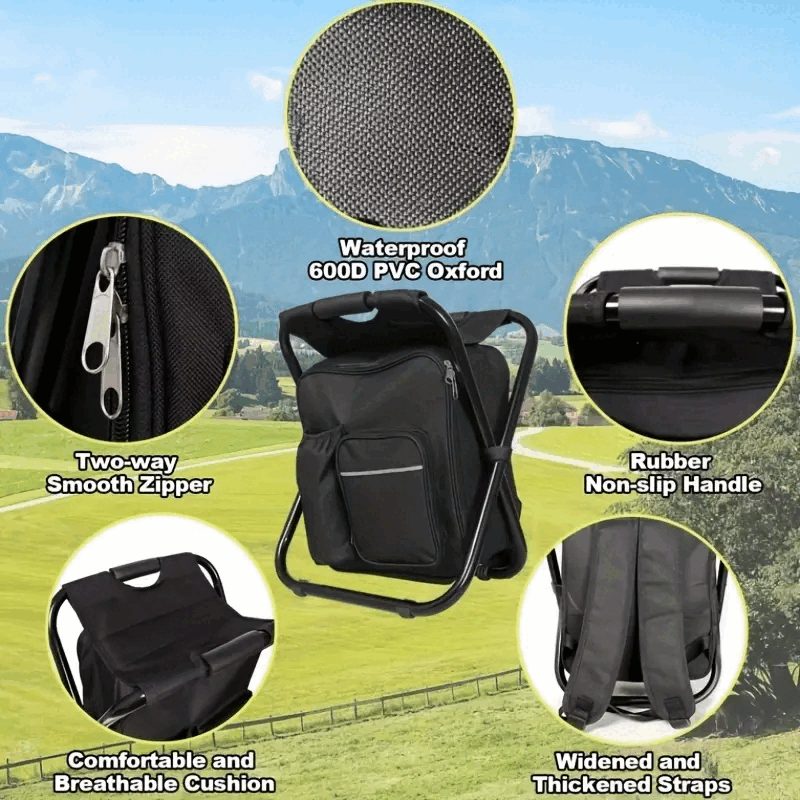 SILLA MOCHILA PLEGABLE 3 EN 1 – IDEAL PARA CAMPING, PESCA Y SENDERISMO