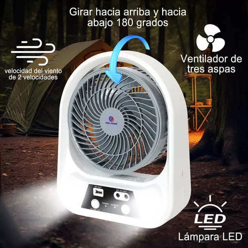 ⚙️ 3 en 1: Ventilador, Luz y Power Bank Solar