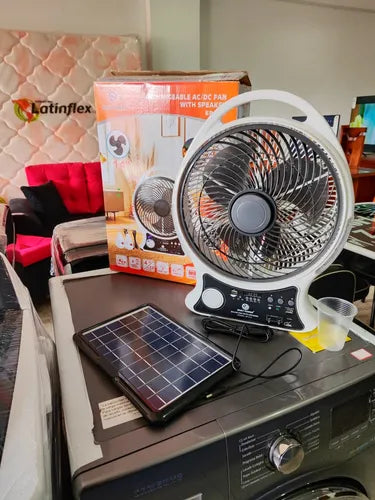 🌞🌀 Abanico Solar Recargable 14" – ¡Más que solo frescura! 🌀🌞