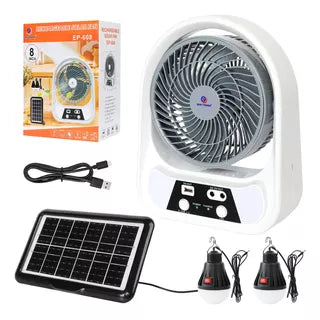 ⚙️ 3 en 1: Ventilador, Luz y Power Bank Solar
