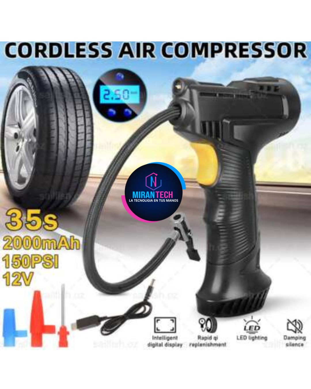 🚗✨ Mini Compresor 12V – Infla tus Gomas en Minutos, Sin Complicaciones